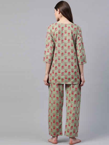 Women's Green Printed Loungewear /Nightwear