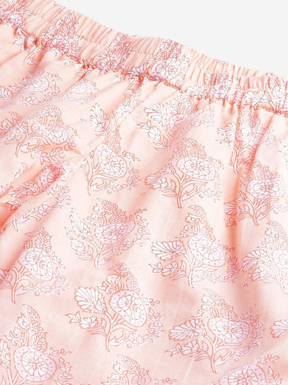 Women's Peach Printed Cotton Nightwear