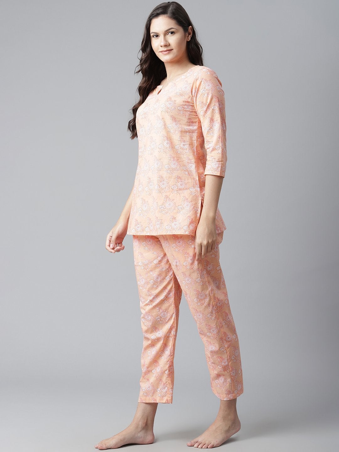 Women's Peach Printed Cotton Nightwear