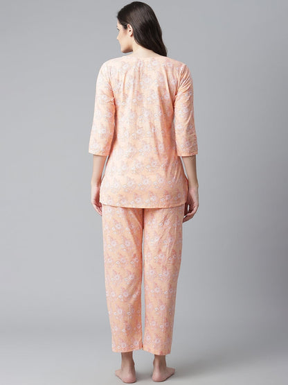 Women's Peach Printed Cotton Nightwear