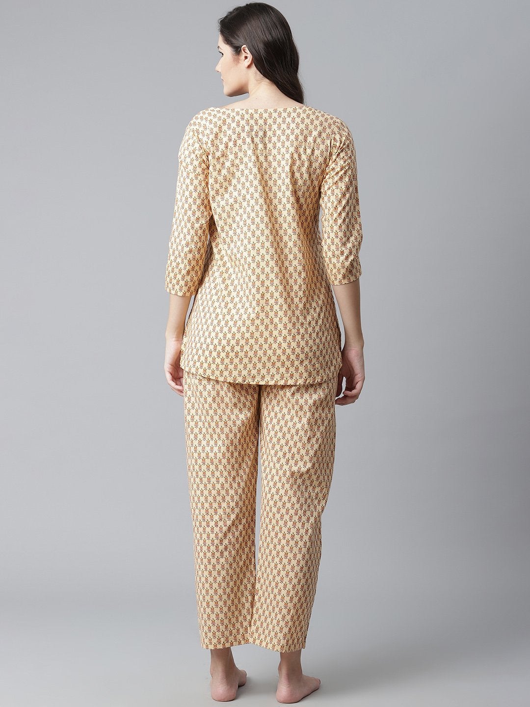 Women's The Dressify Yellow Buti Print Cotton Nightwear