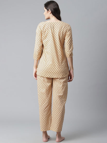 Women's The Dressify Yellow Buti Print Cotton Nightwear