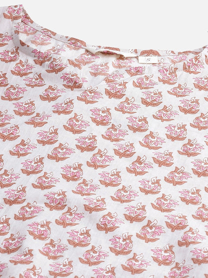 Women's Floral Pink Motif Cotton Nightsuit