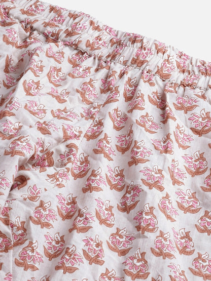 Women's Floral Pink Motif Cotton Nightsuit