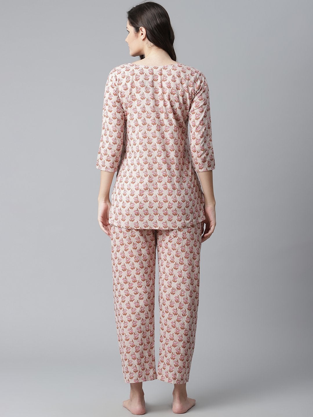 Women's Floral Pink Motif Cotton Nightsuit