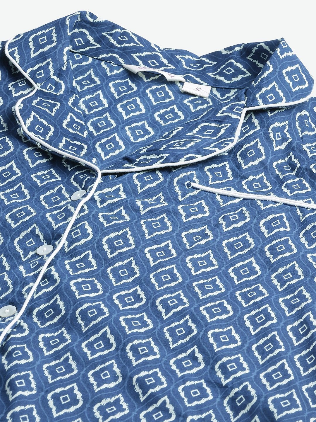 Women's Indigo Printed Cotton Nightsuit