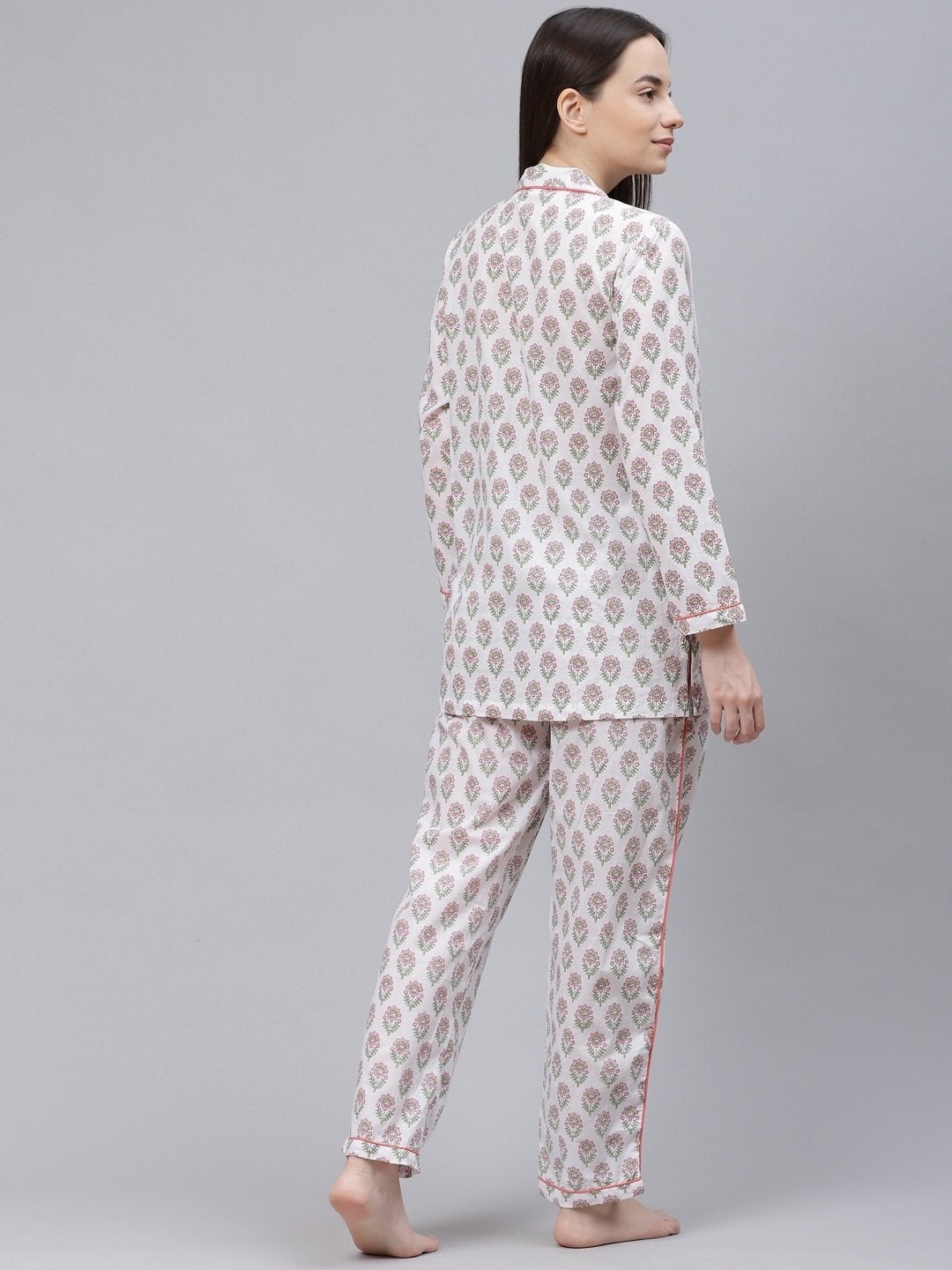 Women's The Dressify White Printed Cotton Night Suit