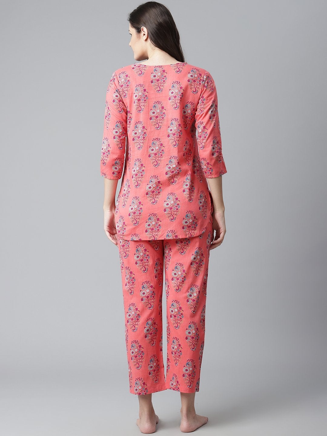 Women's Peach Cotton Printed Nightsuit
