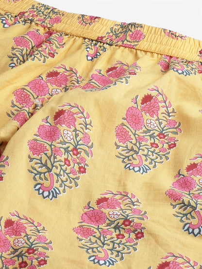 Women's The Dressify Yellow Flower Cotton Motif Nightwear