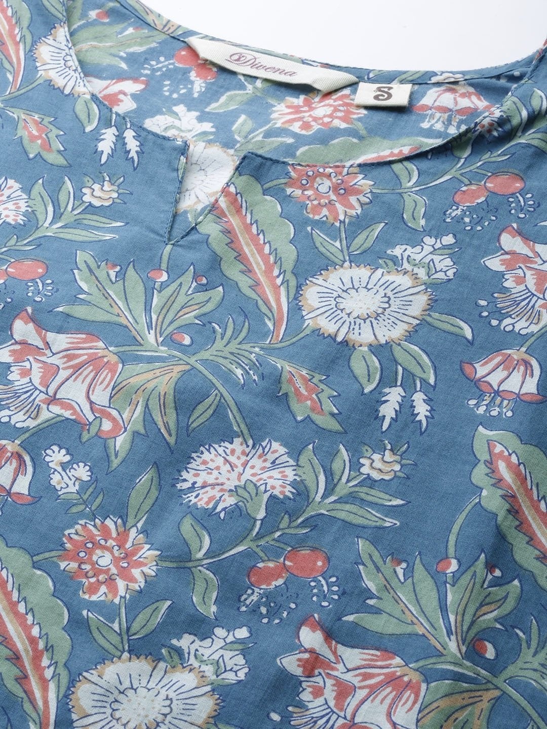 Women's Blue Printed Cotton Nightwear