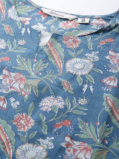 Women's Blue Printed Cotton Nightwear