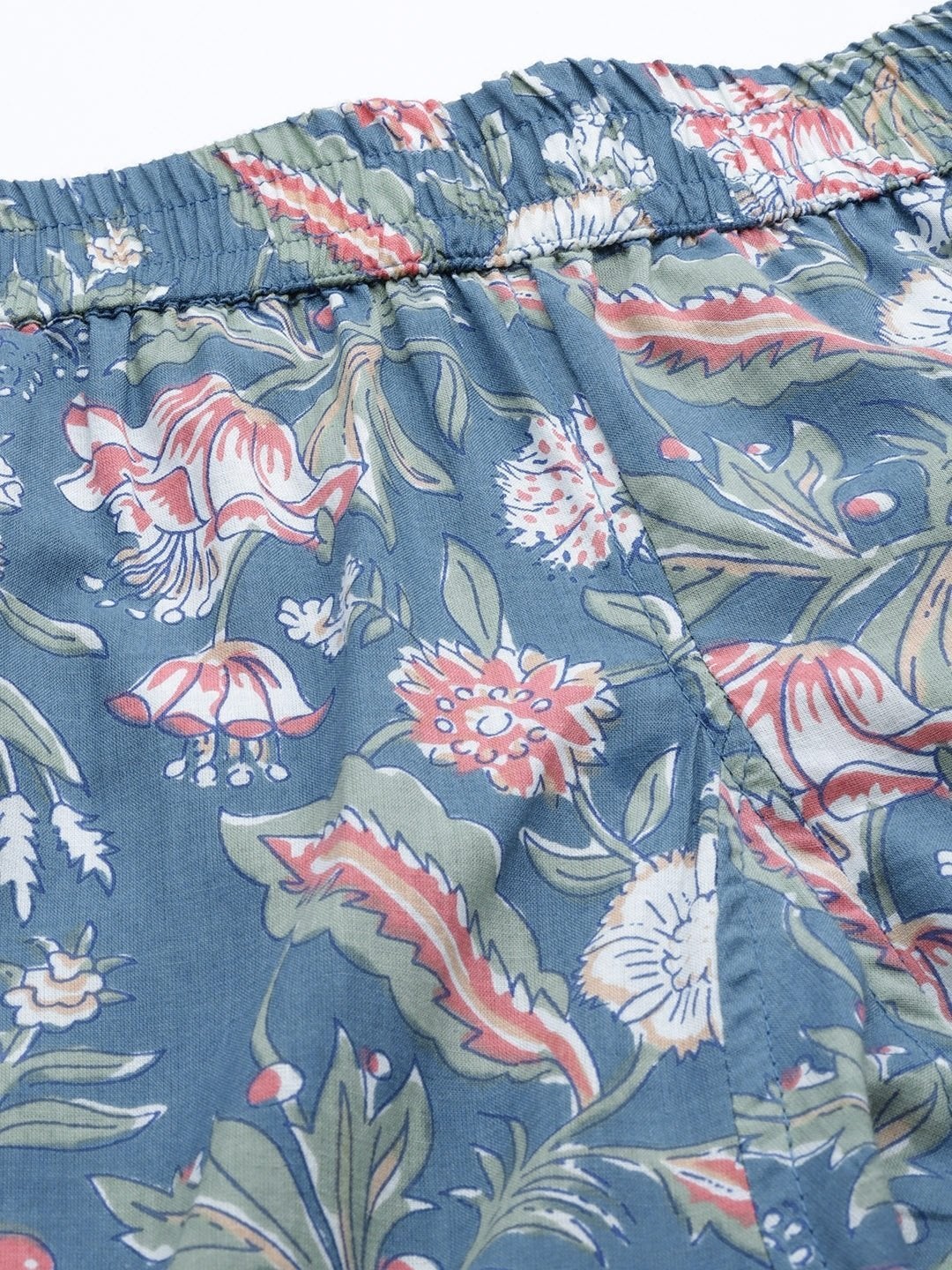 Women's Blue Printed Cotton Nightwear