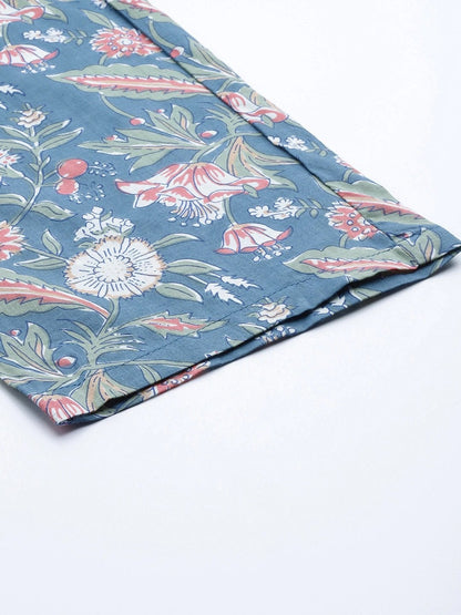 Women's Blue Printed Cotton Nightwear