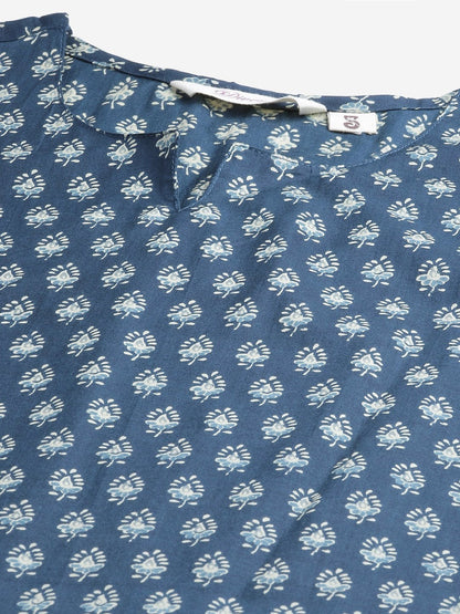 Women's Dark Blue Buti Print Cotton Nightwear