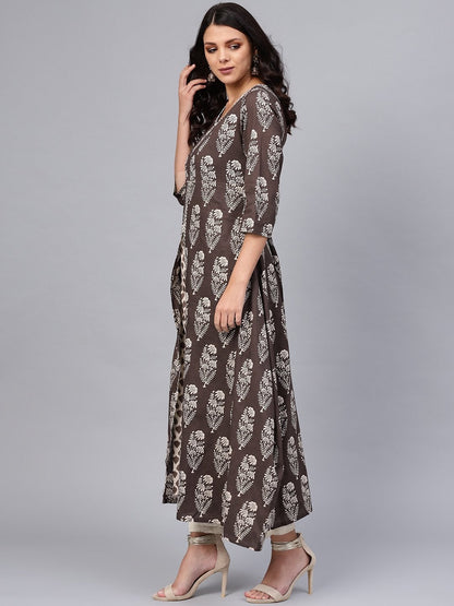 Women's Double Layered Brown Cotton Kurta