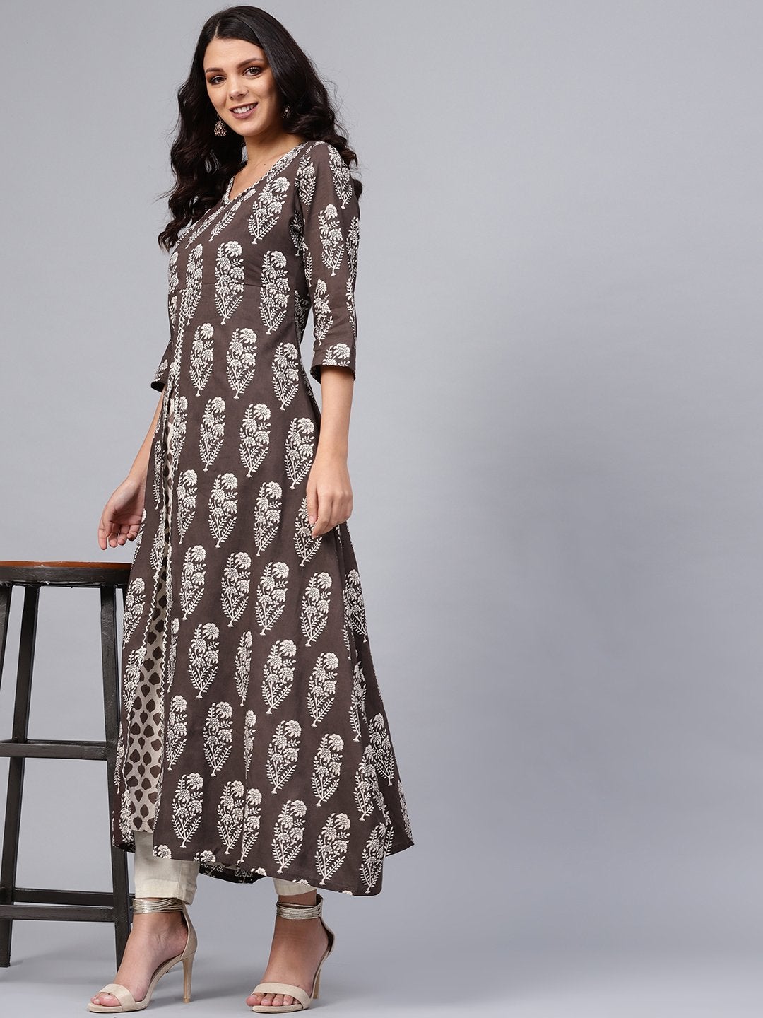 Women's Double Layered Brown Cotton Kurta