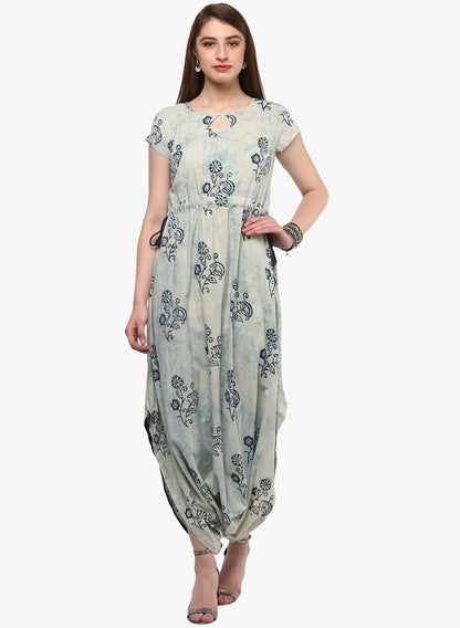 Women's Indigo Hand Block Dhoti Style Cotton Jumpsuit
