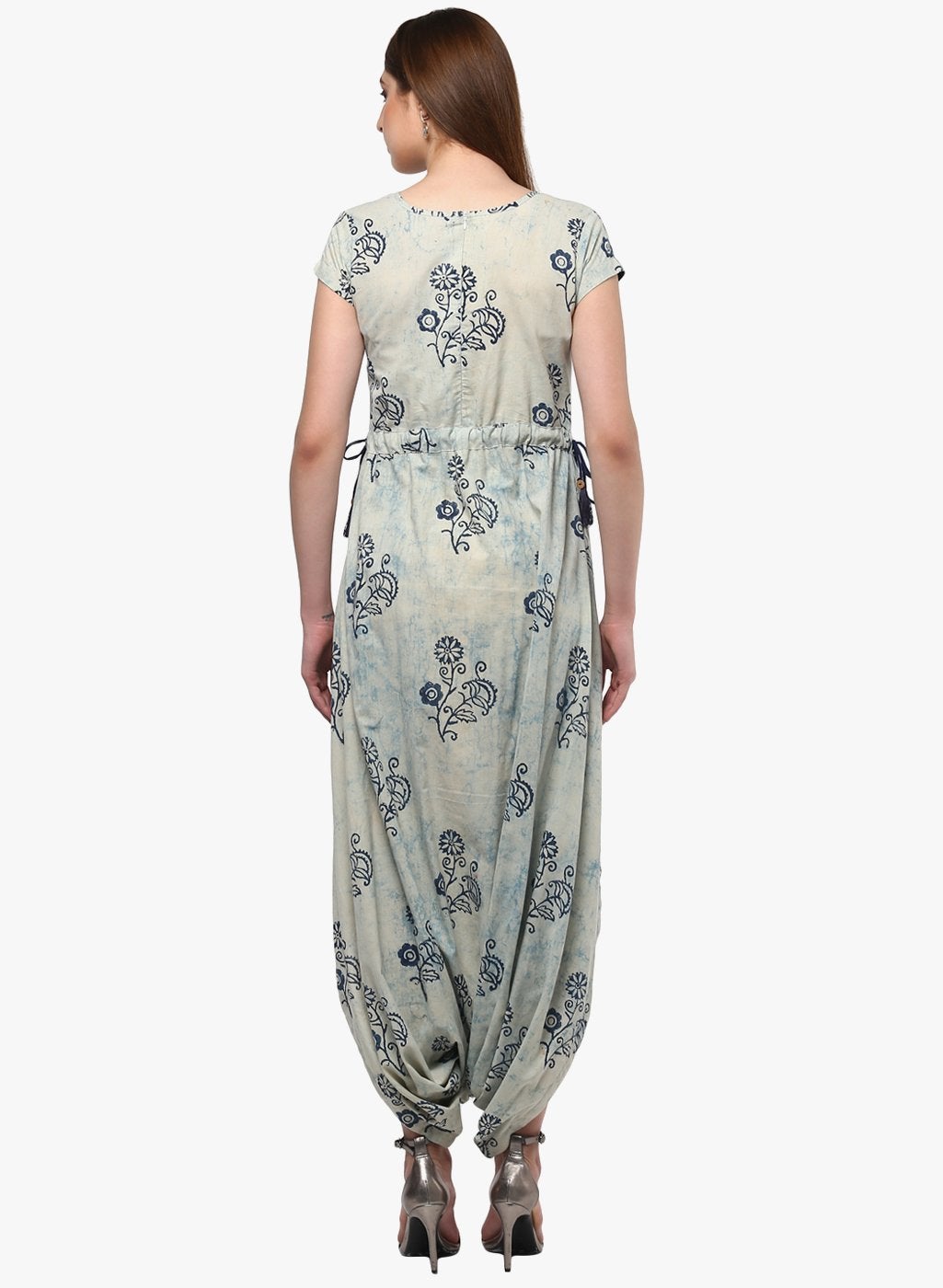 Women's Indigo Hand Block Dhoti Style Cotton Jumpsuit