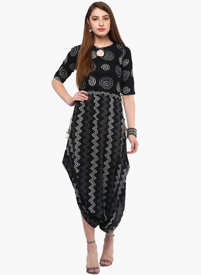 Women's Black Dhoti Style Cotton Jumpsuit