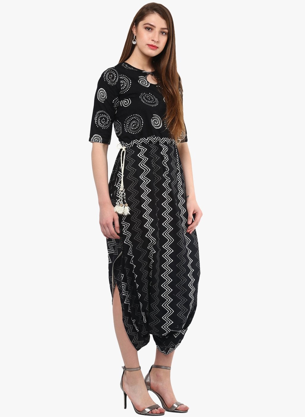 Women's Black Dhoti Style Cotton Jumpsuit