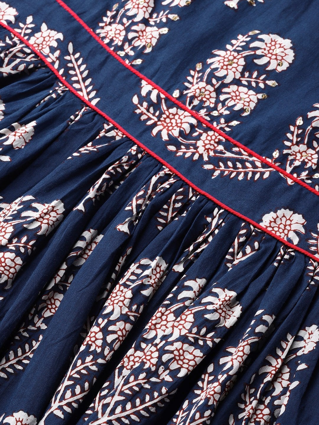 Women's Royal Blue Printed Floor Length Anarkali