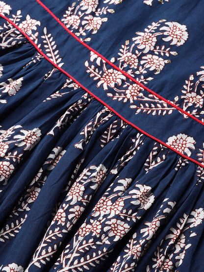 Women's Royal Blue Printed Floor Length Anarkali