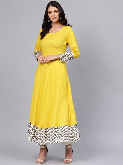Women's Solid Mustard Yellow Rayon Anarkali