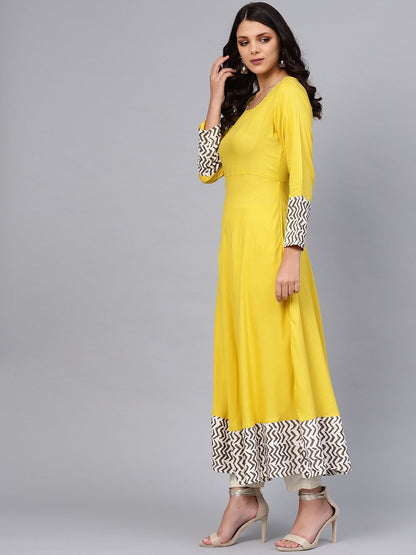 Women's Solid Mustard Yellow Rayon Anarkali