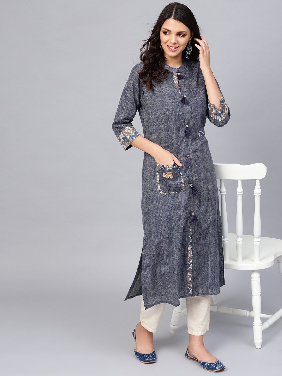 Women's Blue Straight Kurta