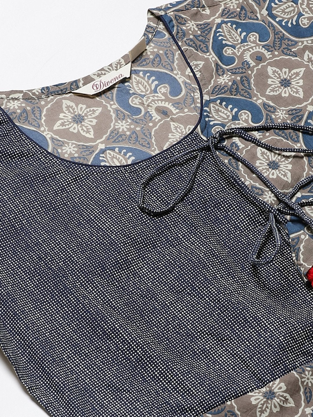 Women's Blue And Grey Cotton Anarkali