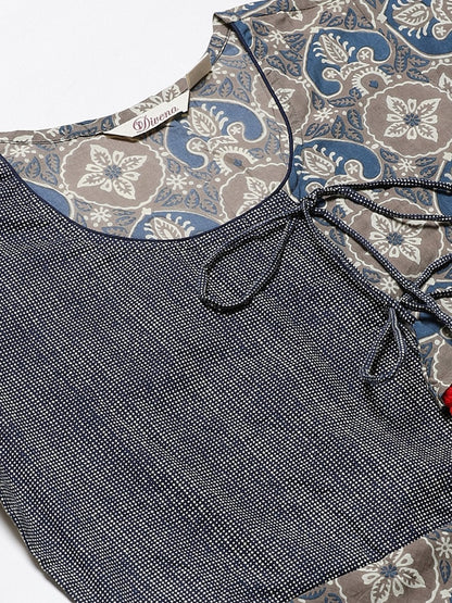 Women's Blue And Grey Cotton Anarkali