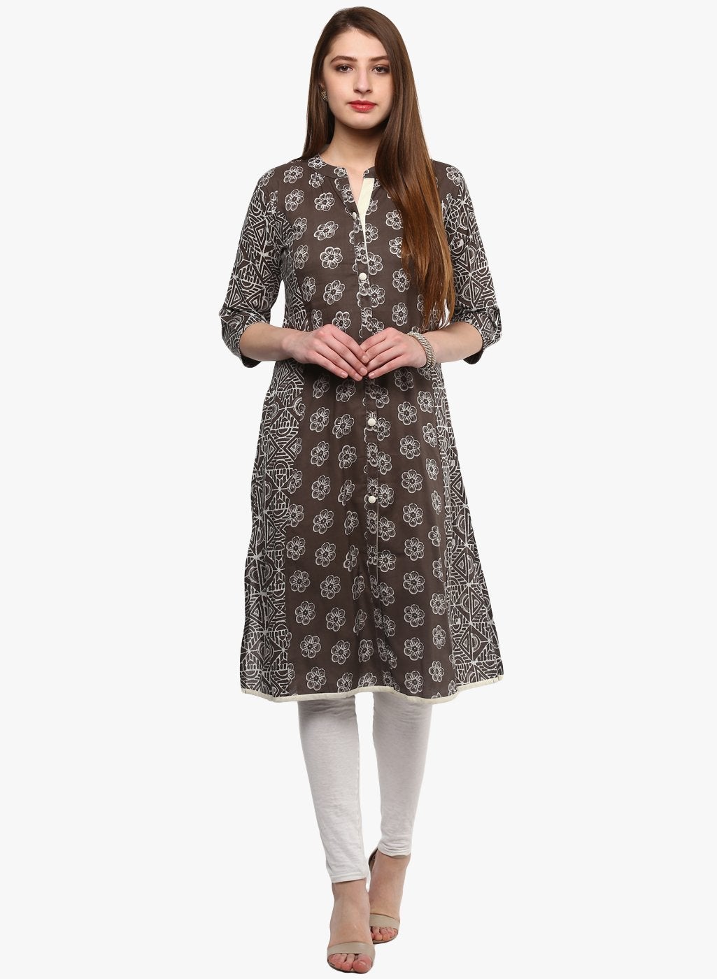 Women's Grey Cotton A-Line Kurti