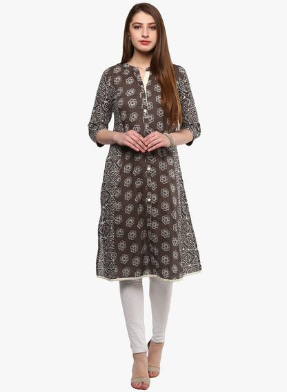 Women's Grey Cotton A-Line Kurti