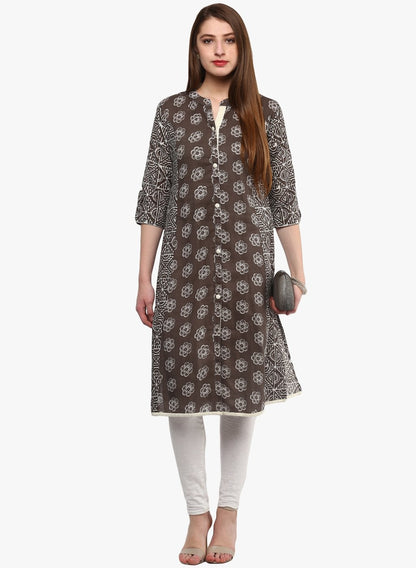 Women's Grey Cotton A-Line Kurti