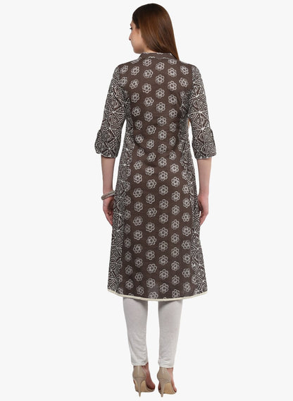 Women's Grey Cotton A-Line Kurti