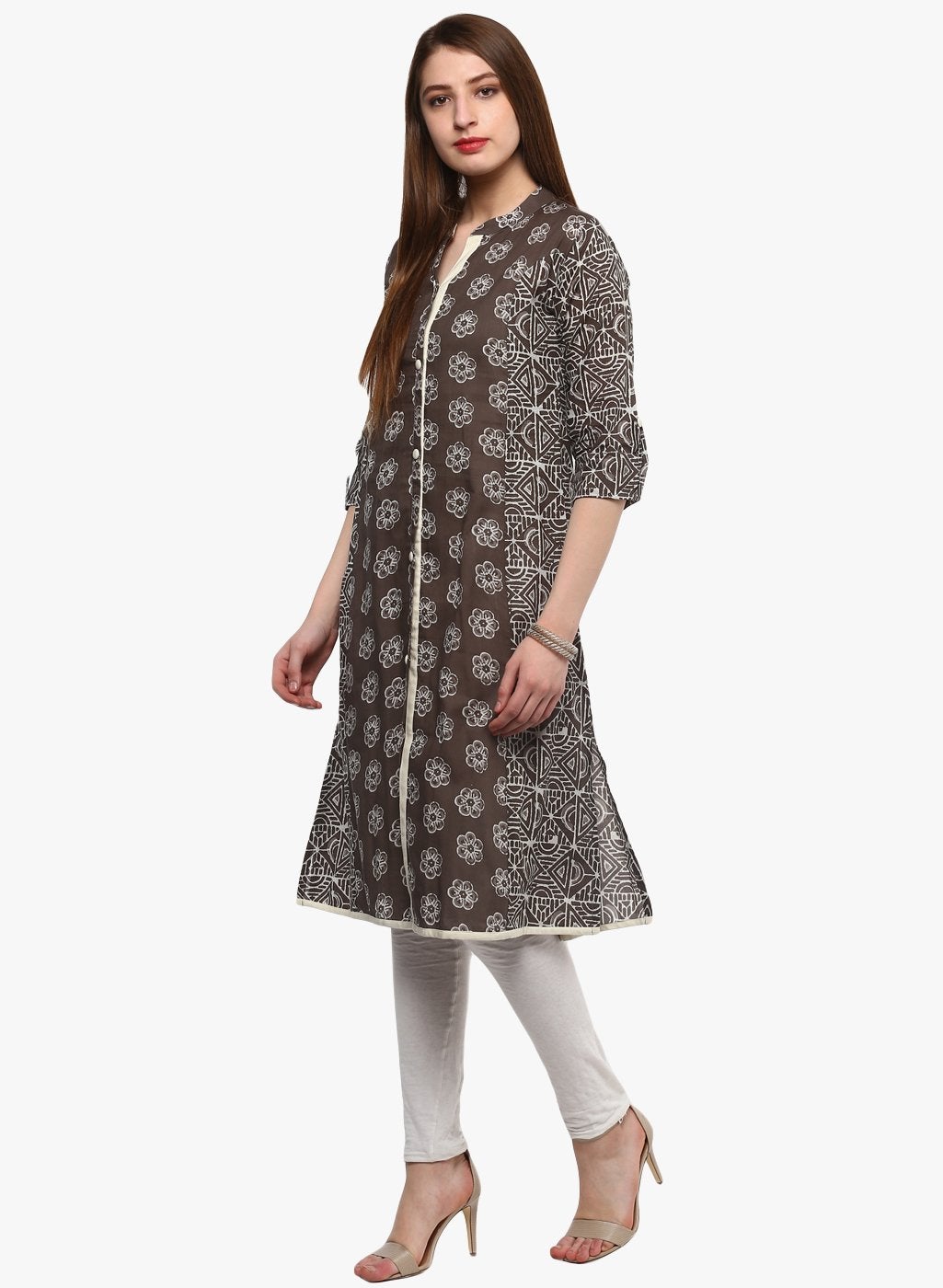 Women's Grey Cotton A-Line Kurti