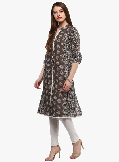 Women's Grey Cotton A-Line Kurti
