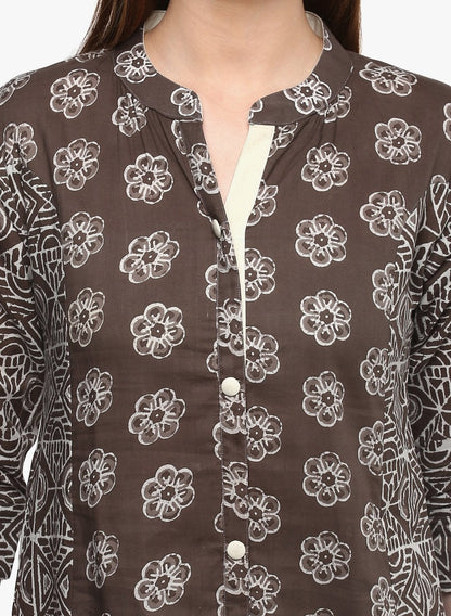 Women's Grey Cotton A-Line Kurti