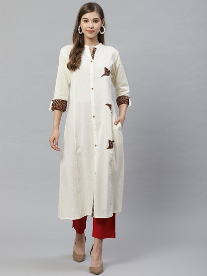 Women's Sequin Work Cotton Flex Off White Kurta