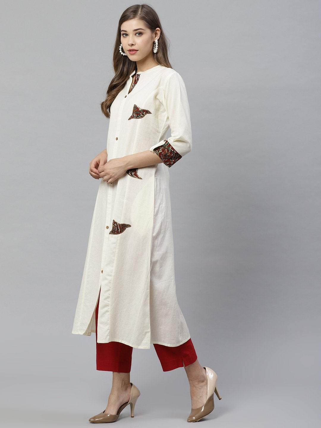 Women's Sequin Work Cotton Flex Off White Kurta