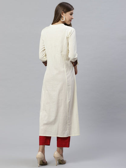 Women's Sequin Work Cotton Flex Off White Kurta