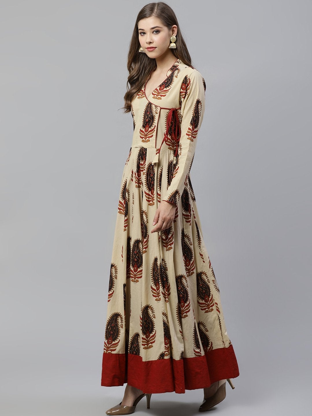 Women's Cream Floor Length Cotton Anarkali Kurti