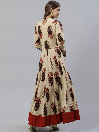Women's Cream Floor Length Cotton Anarkali Kurti