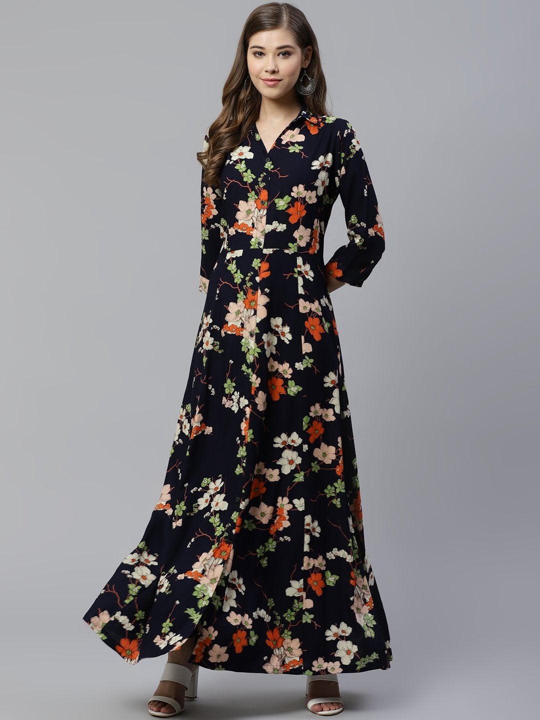 Women's Blue A Line Printed Rayon Kurti
