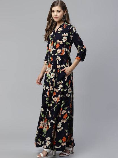 Women's Blue A Line Printed Rayon Kurti