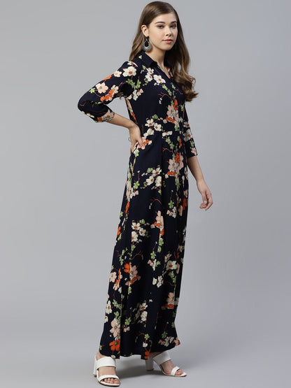 Women's Blue A Line Printed Rayon Kurti