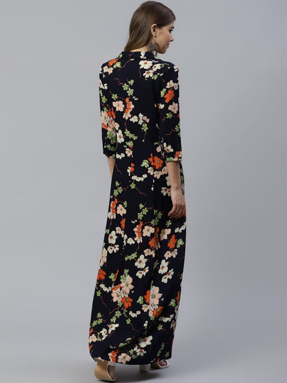 Women's Blue A Line Printed Rayon Kurti