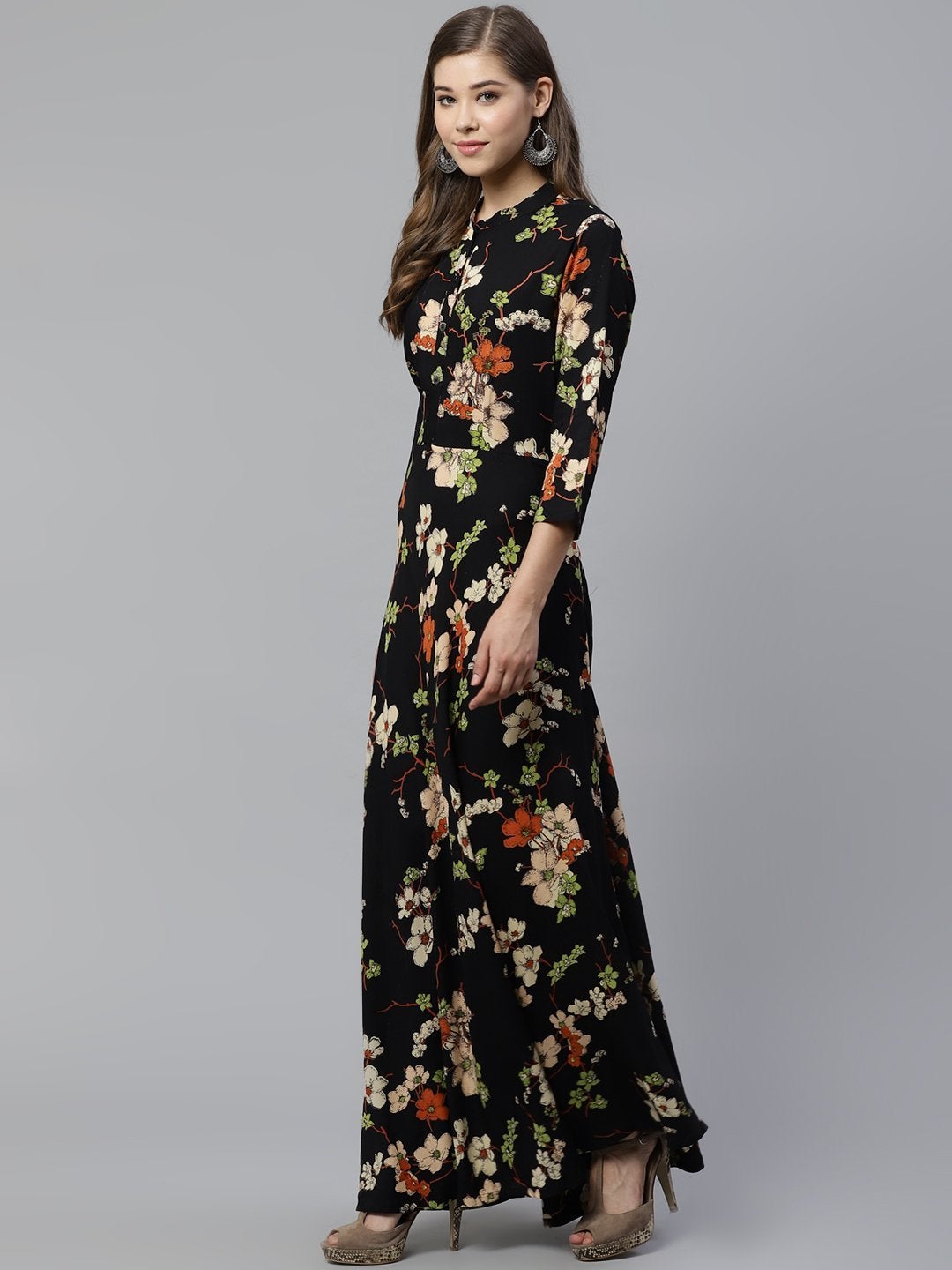 Women's black floor length rayon kurti
