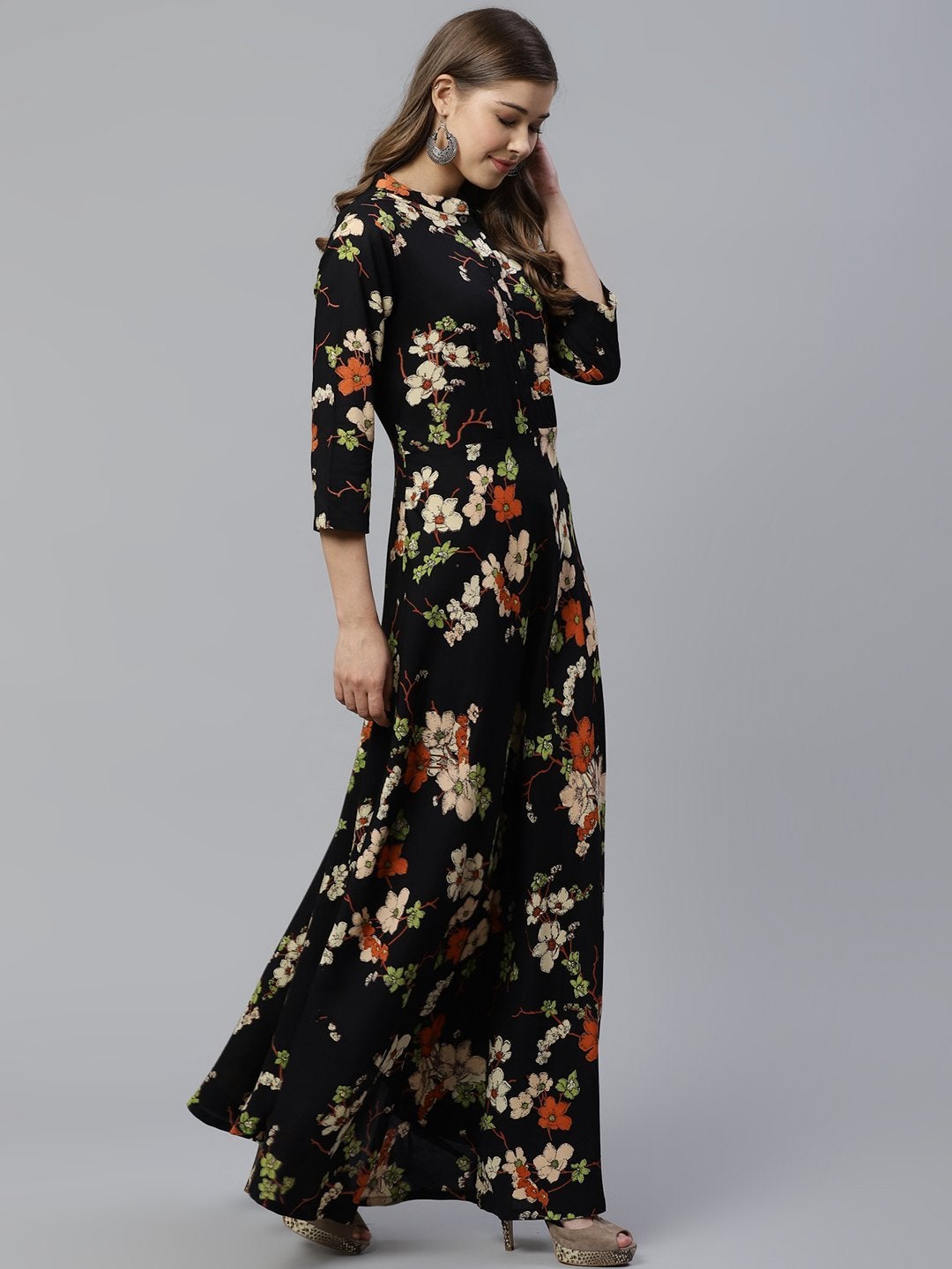 Women's black floor length rayon kurti