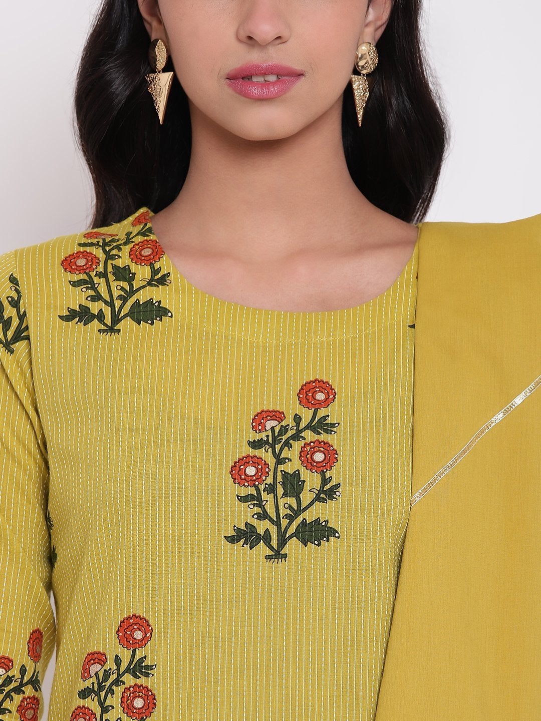 Women's lemon yellow cotton sharara kurta set with dupatta